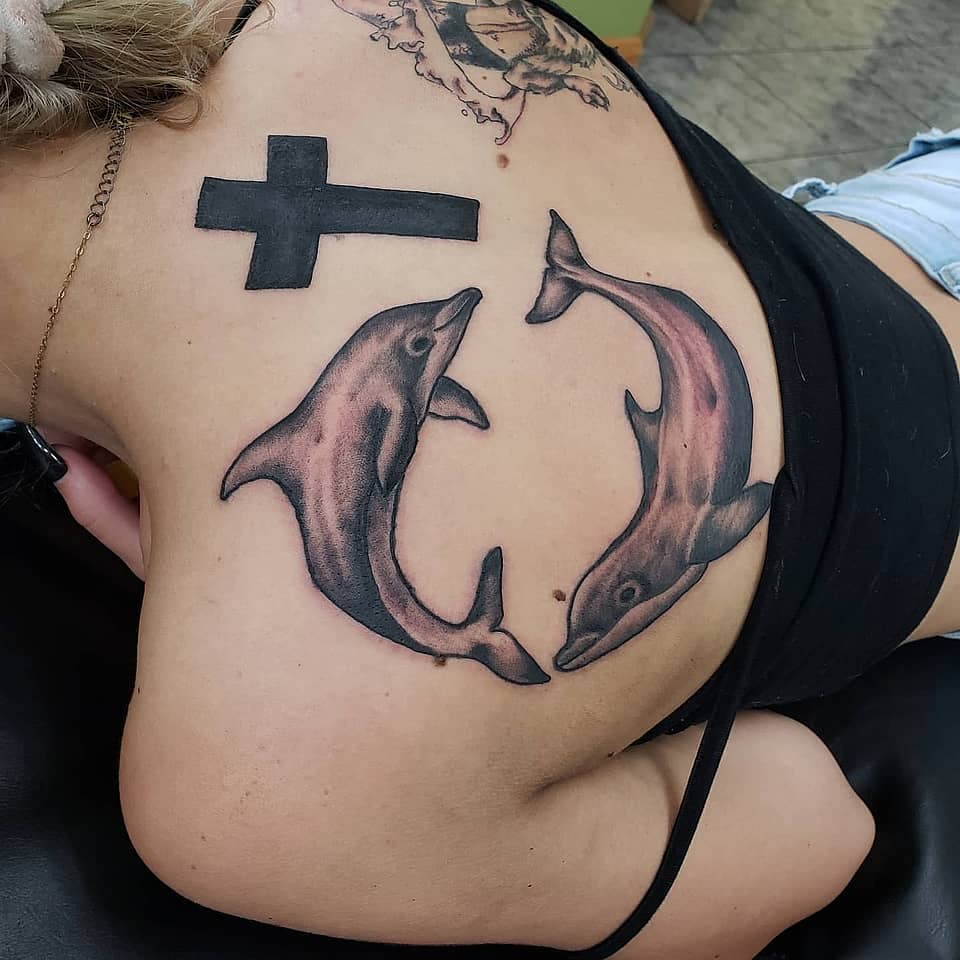 Circle of Dolphins with Cross