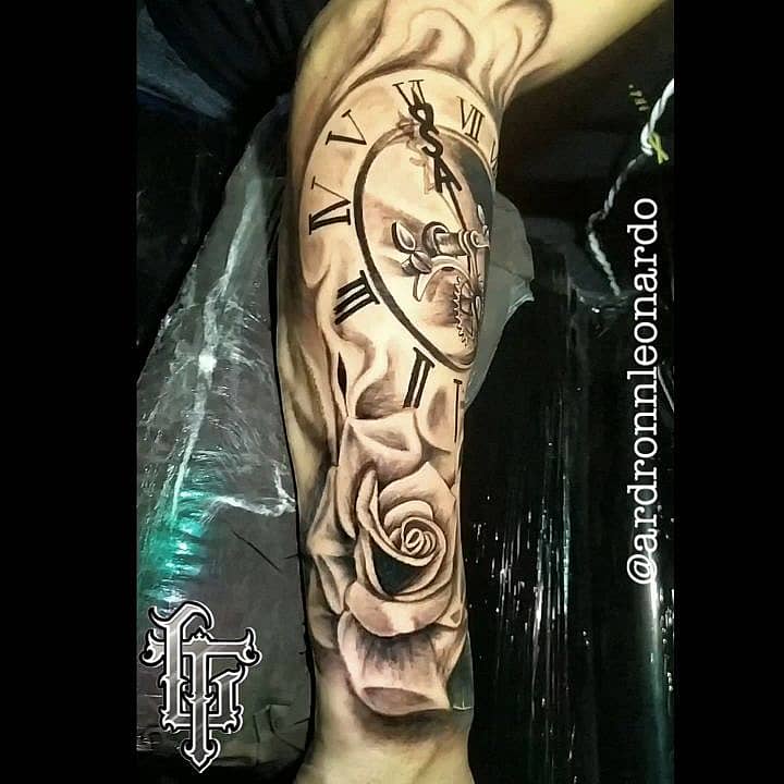Clock and Roses Forearm Sleeve