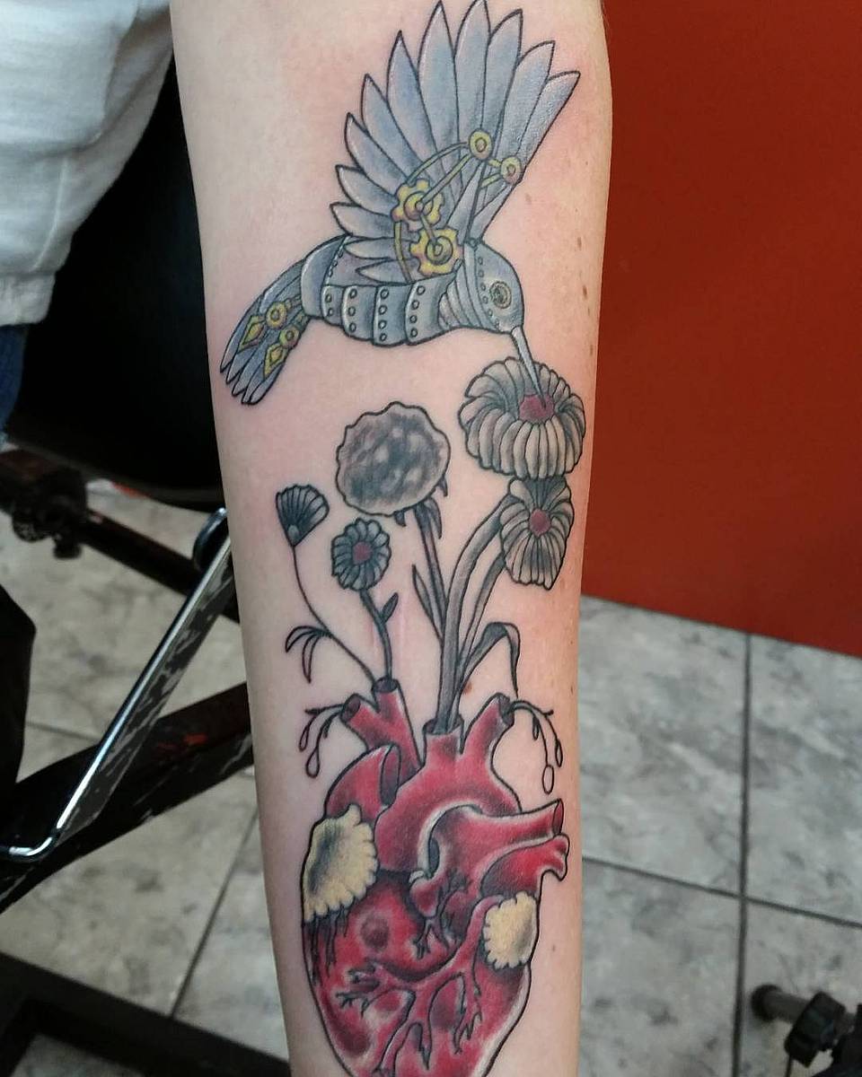 Clockwork Hummingbird and Blooming Heart