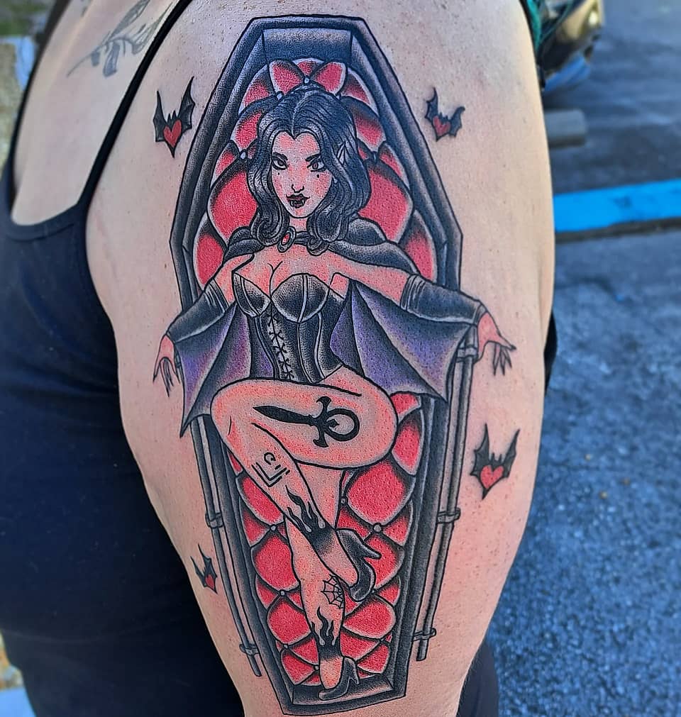 Coffin Pin-Up Vampiress