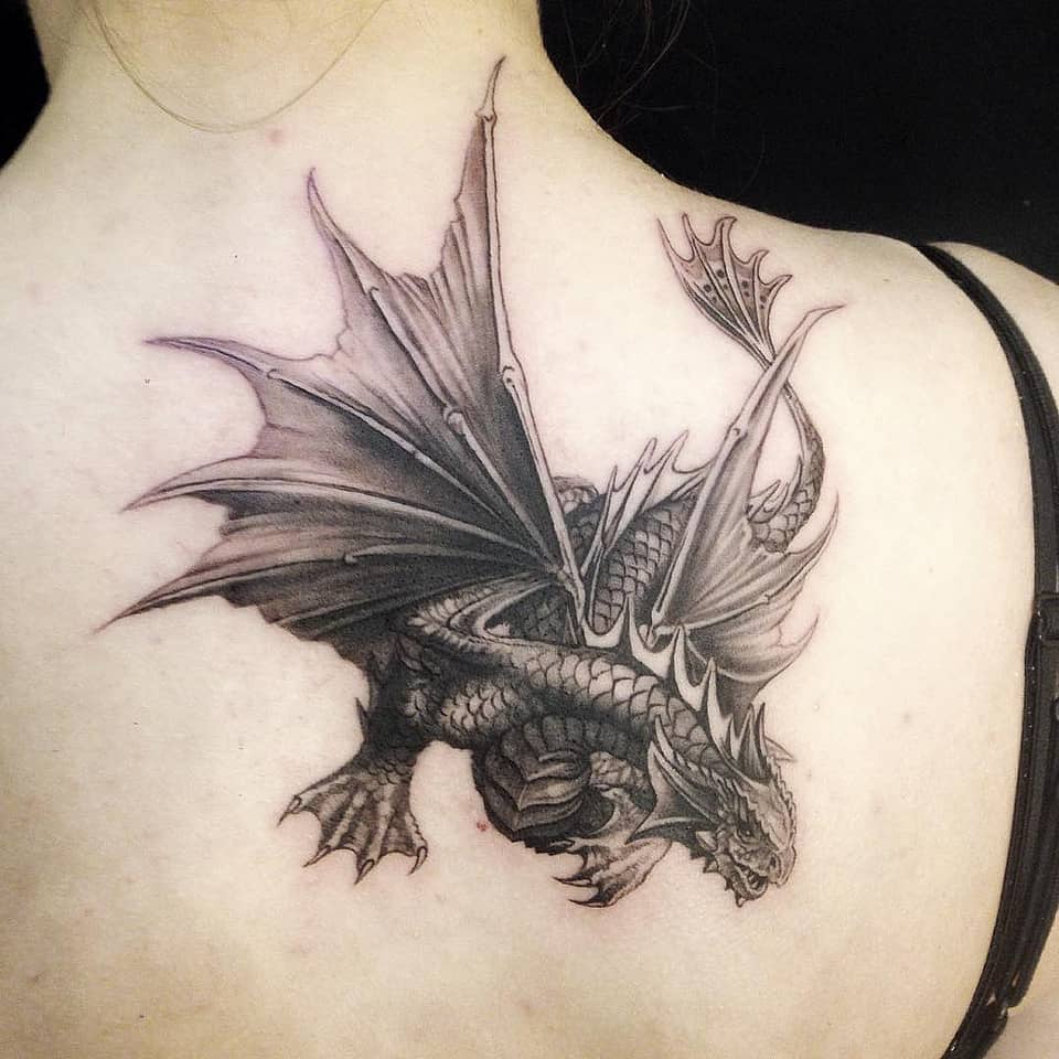 Coiled Black-and-Grey Dragon