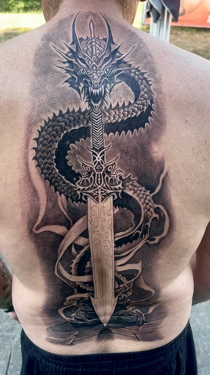 Coiled Dragon and Runed Sword Backpiece