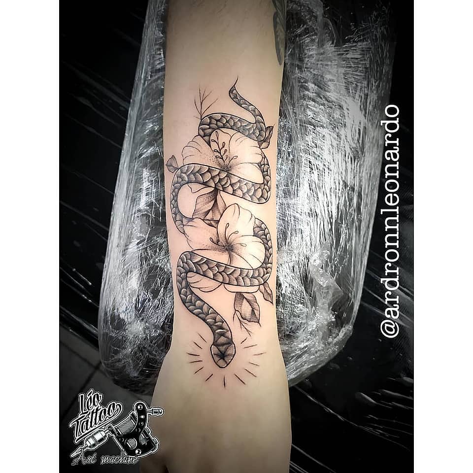 Coiled Snake with Lilies
