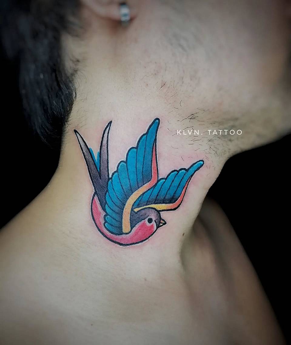 Color Swallow Neck Tattoo
