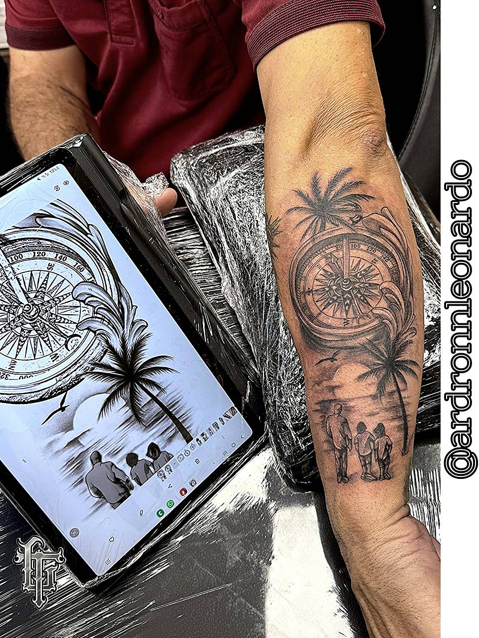Compass, Palms & Family Silhouettes