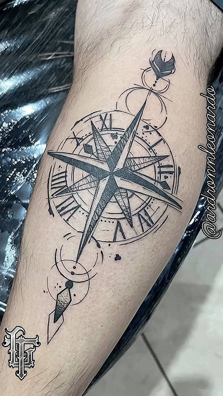 Compass Rose with Clock and Feather