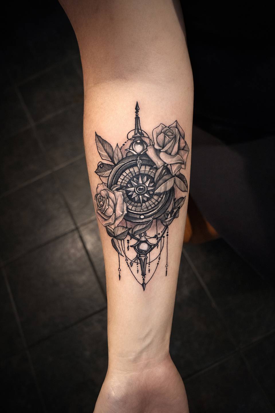 Compass Rose with Roses