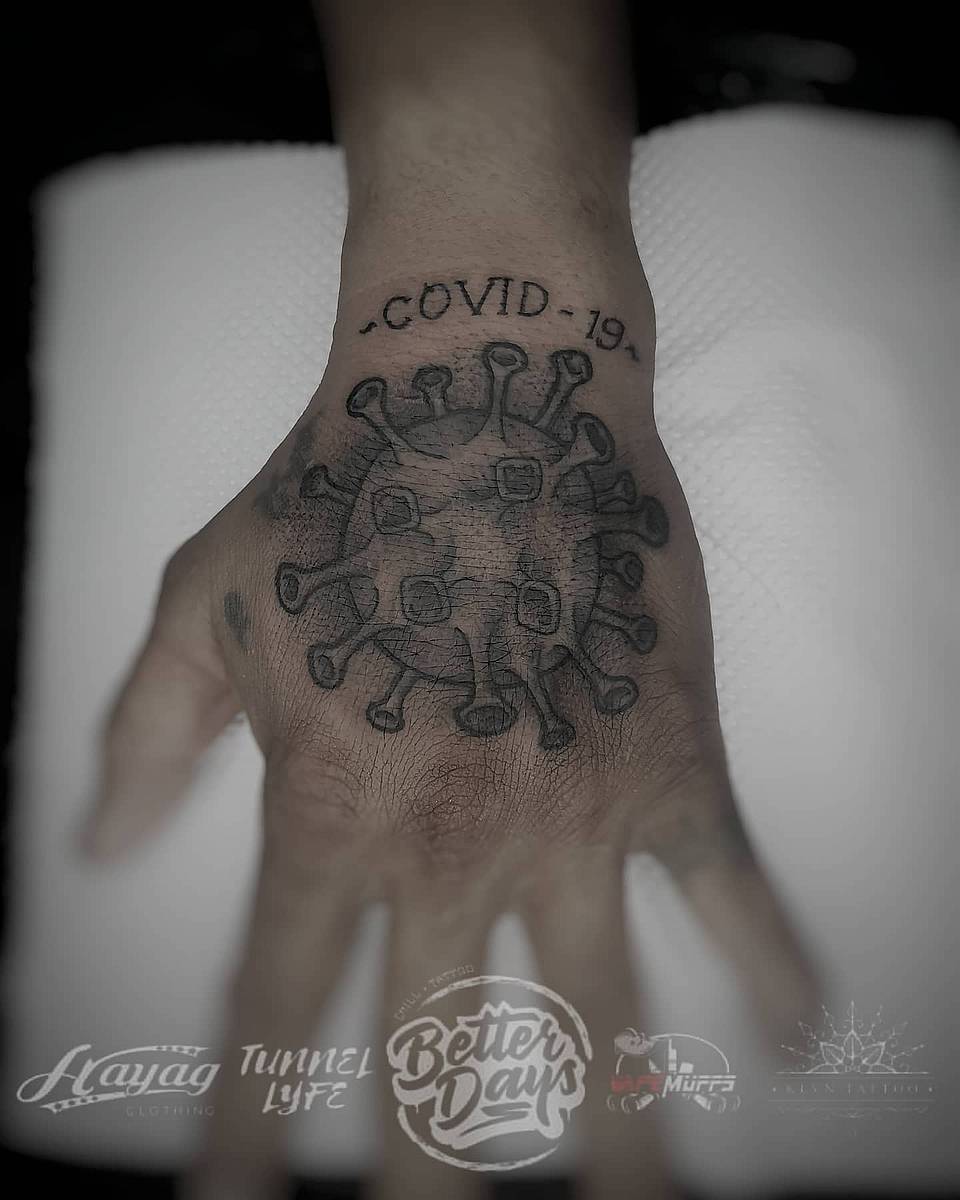 COVID-19 Virus Hand Tattoo