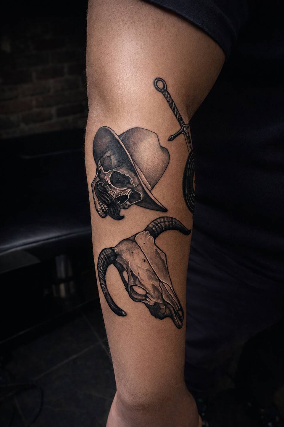 Cowboy Skull and Ram Skull with Dagger