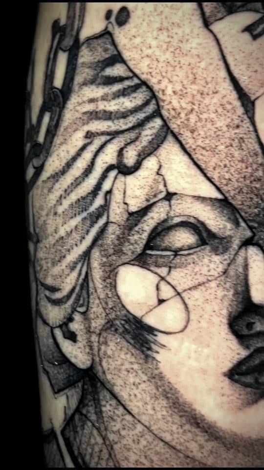 Cracked Porcelain Portrait with Atomic Eye