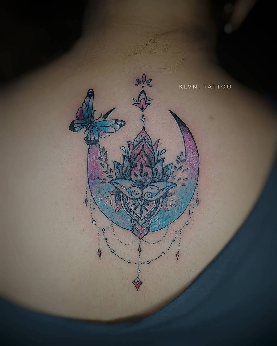 Crescent Mandala with Butterfly
