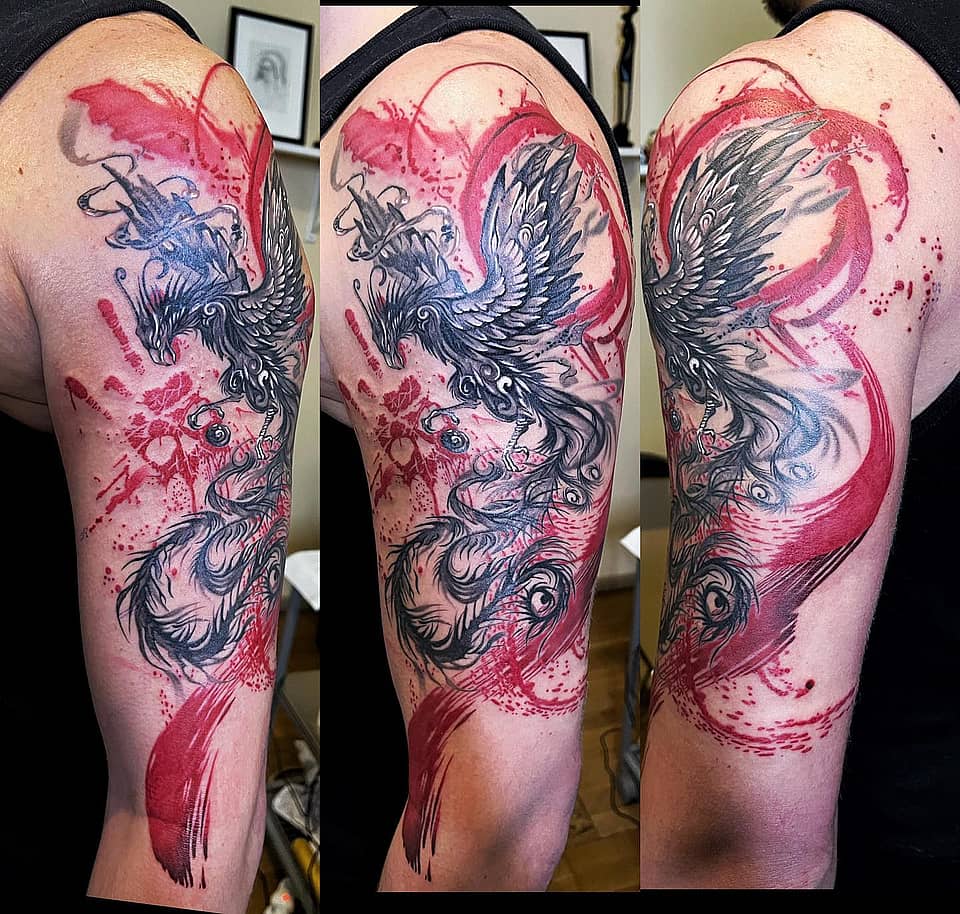 Crimson Brushstroke Phoenix