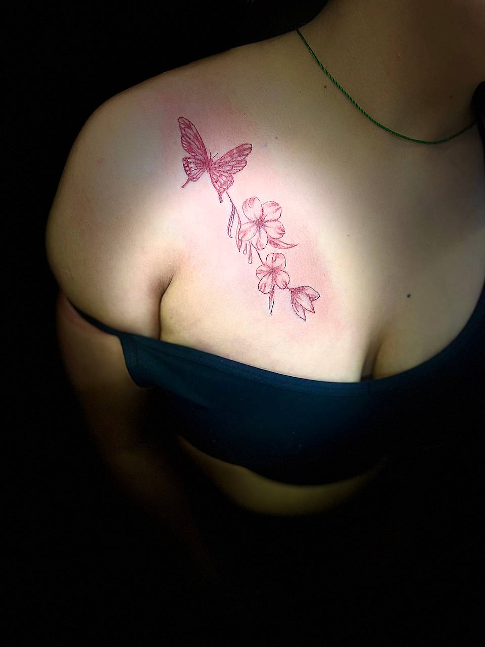 Crimson Butterfly & Blossoms