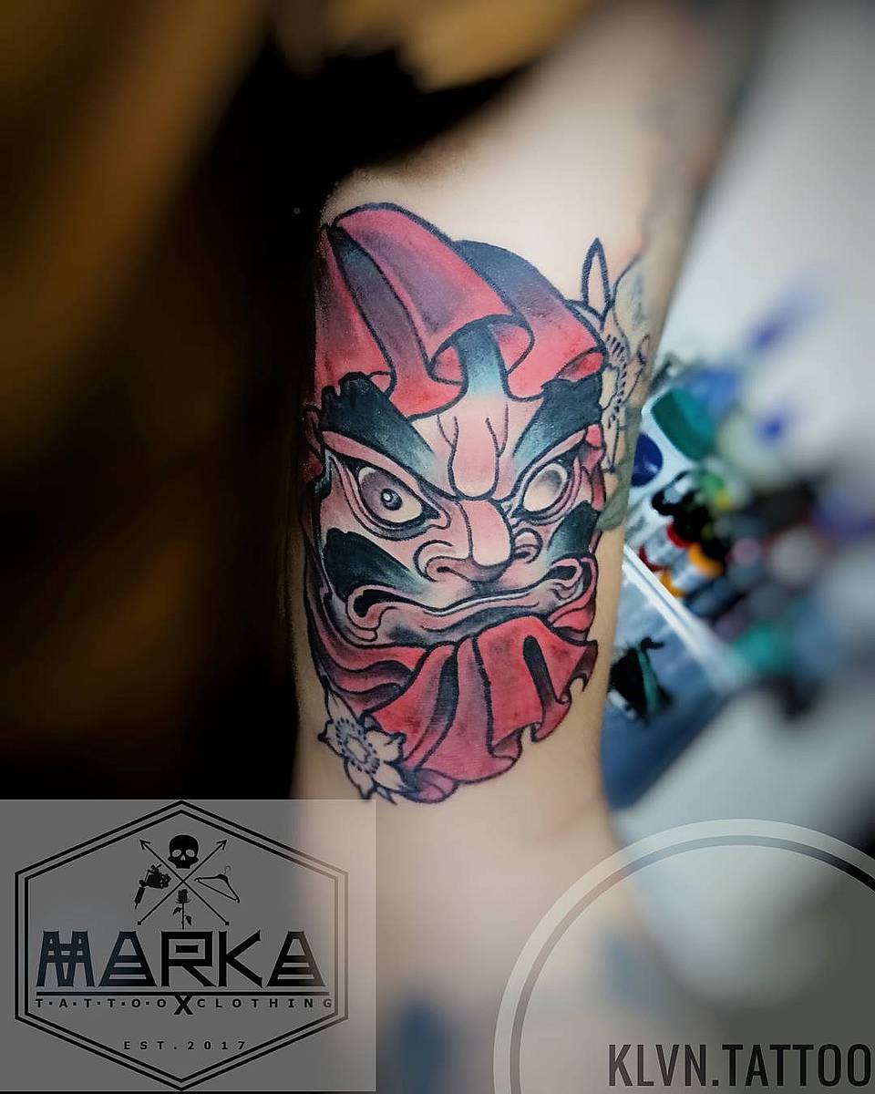 Crimson Japanese Mask — Oni/Tengu Fusion