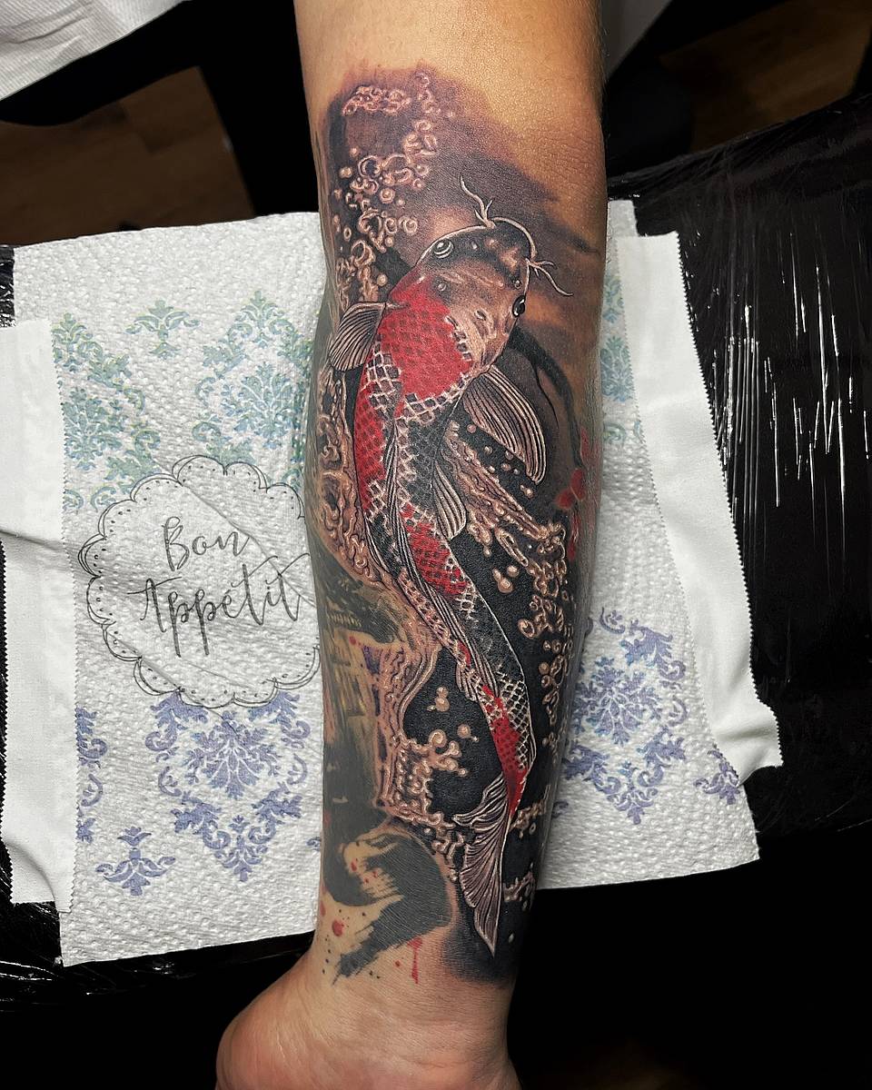 Crimson Koi in Turbulent Waters