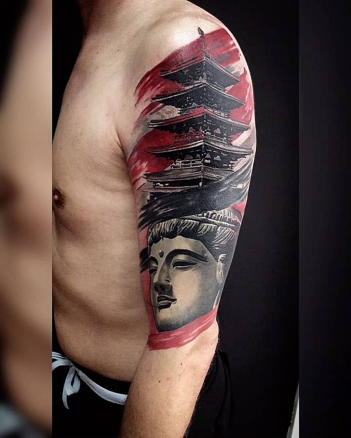 Crimson Pagoda and Buddha