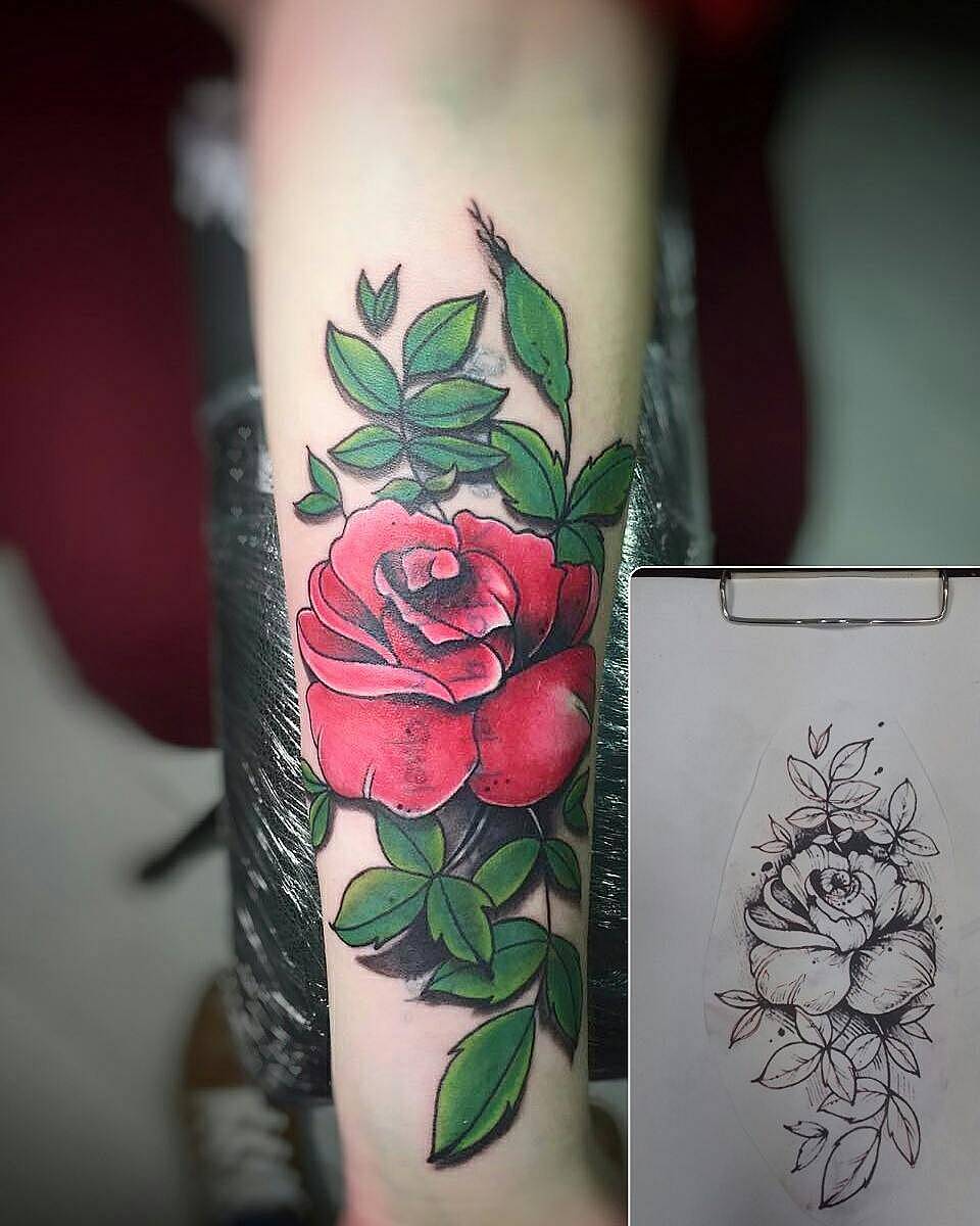 Crimson Rose and Bud