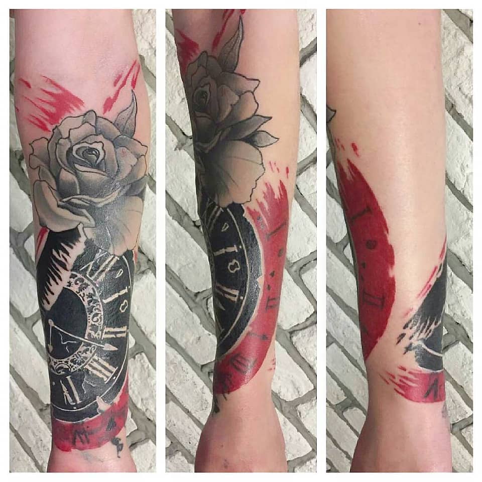 Crimson Rose and Roman Timepiece