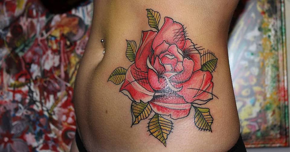 Crimson Rose Flank Tattoo