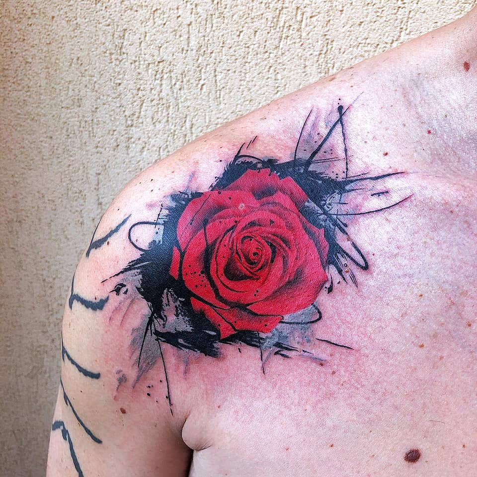 Crimson Rose Ink Splash