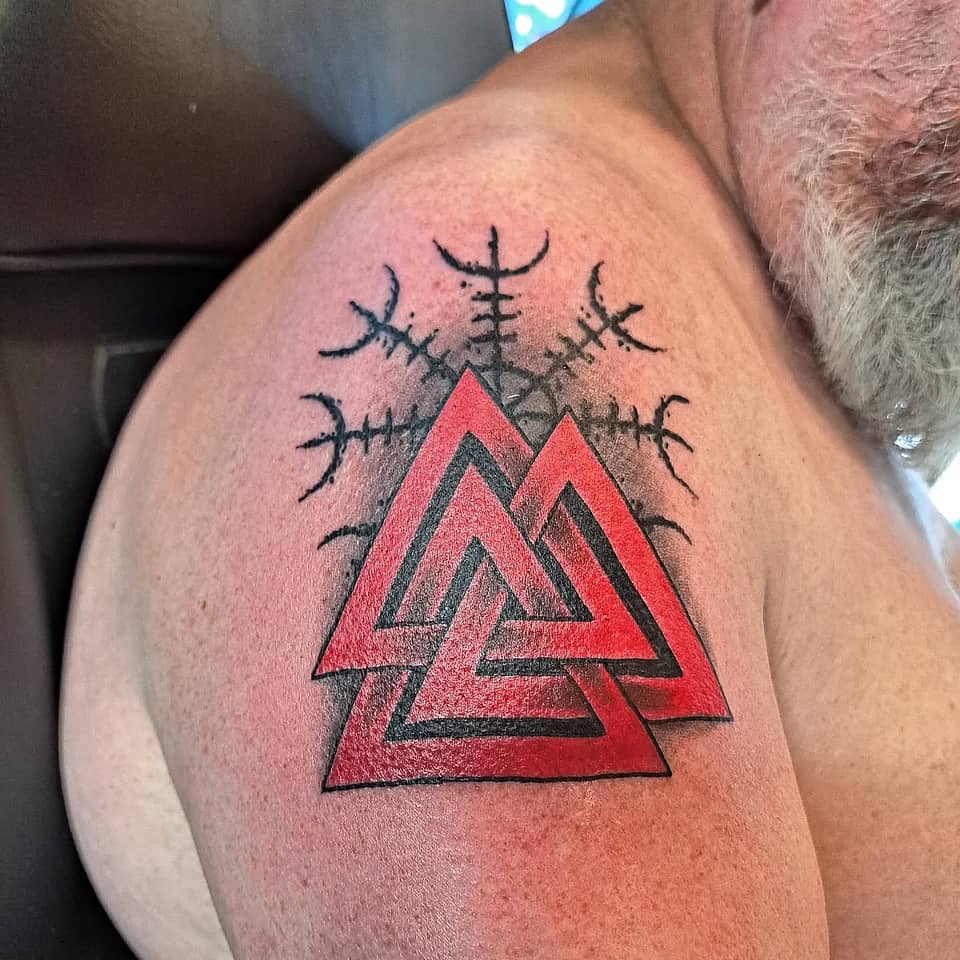 Crimson Valknut over Helm of Awe