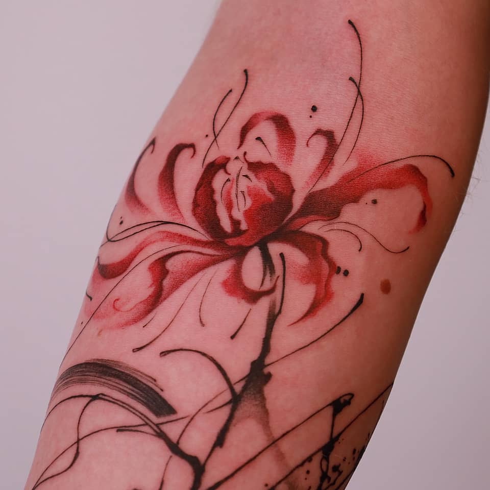 Crimson Watercolor Bloom
