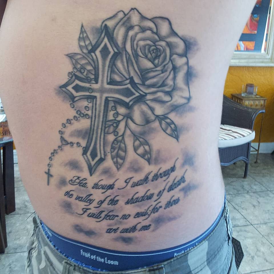 Cross and Rose with Psalm 23 Script
