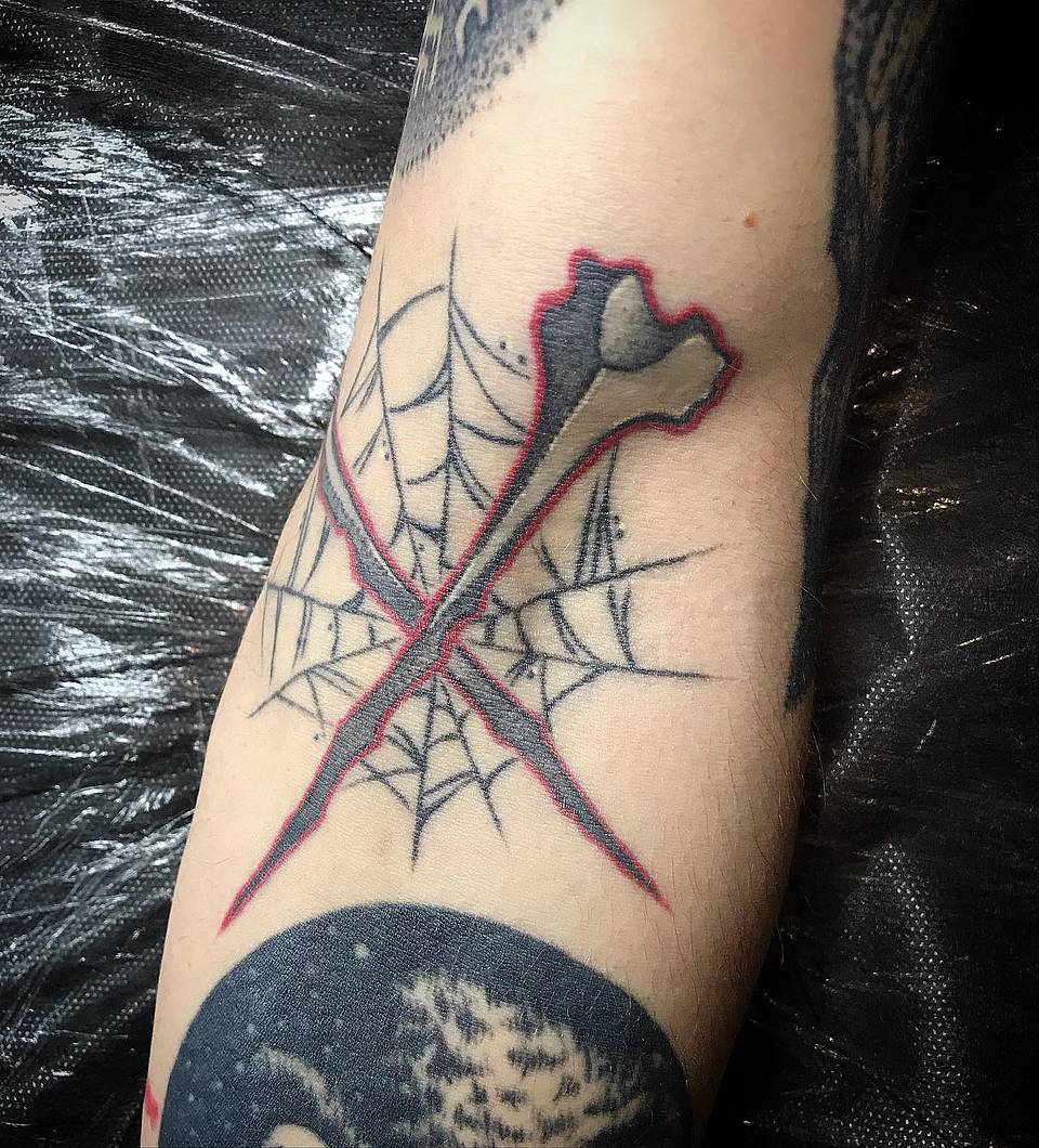 Crossed Bone Nails & Spiderweb