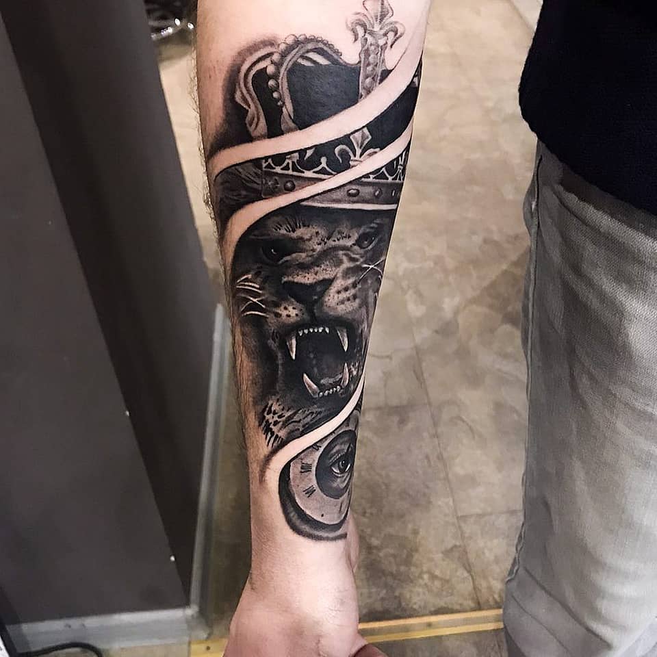 Crowned Lion and Vigilant Eye Forearm Piece