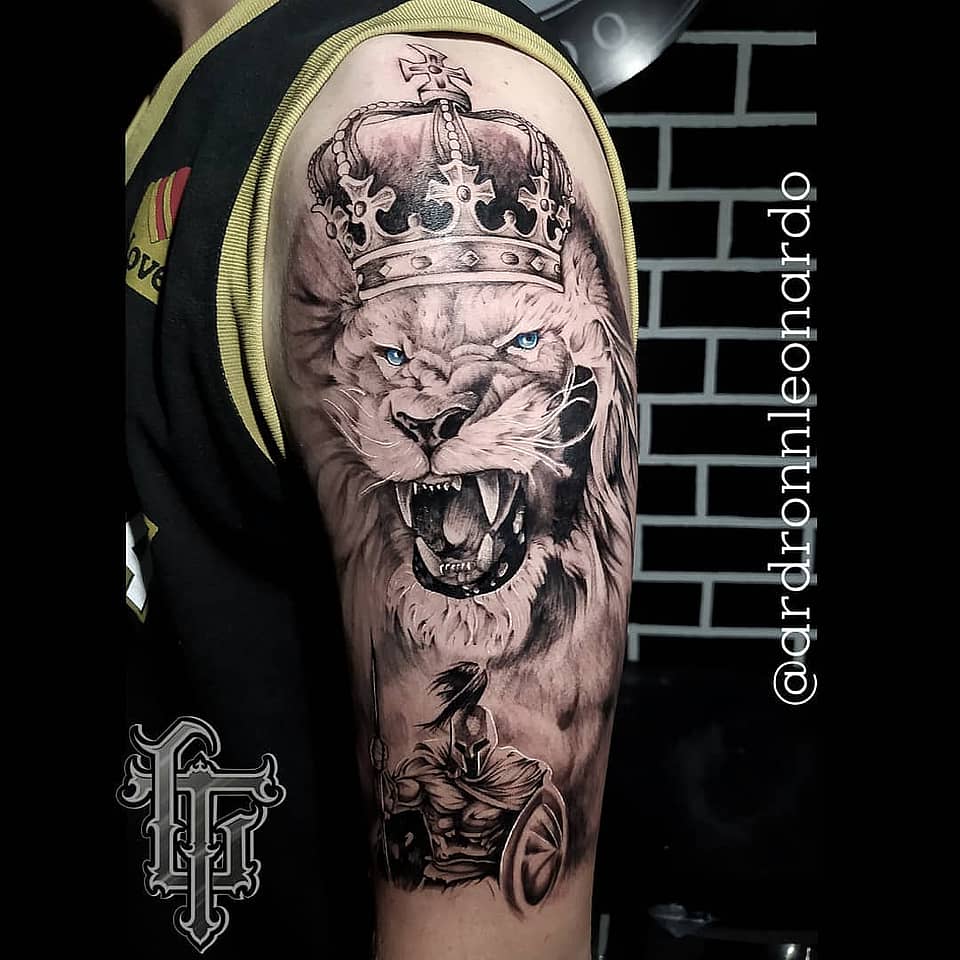 Crowned Lion & Spartan Half-Sleeve
