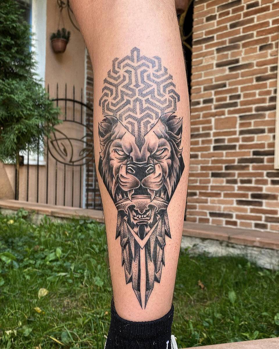 Crowned Lion with Geometric Mandala
