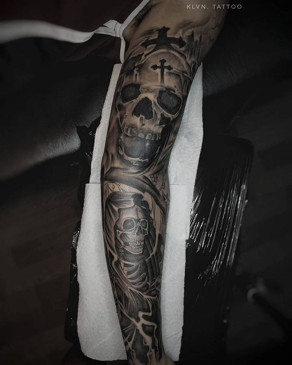 Crucifix Skull Forearm Sleeve