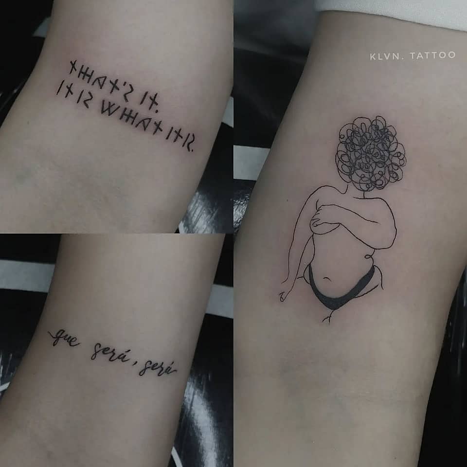 Curly-Head Figure with Script Trio