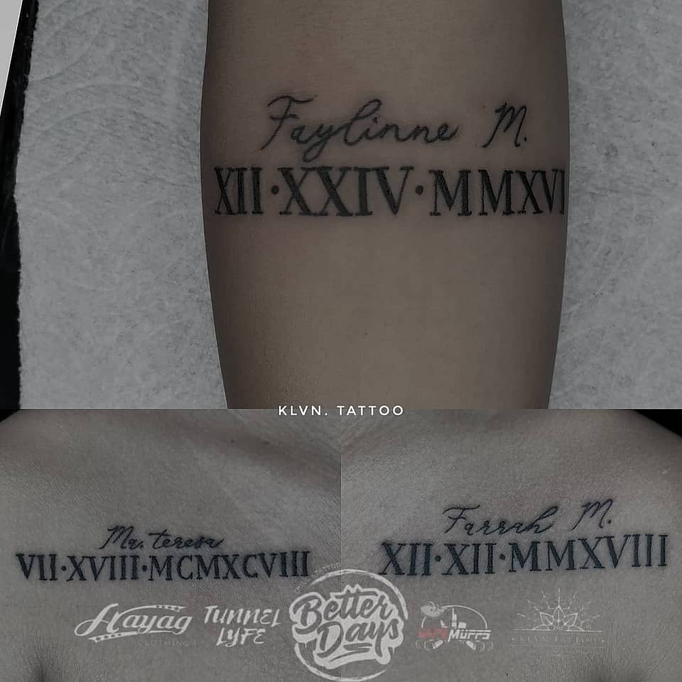 Cursive Name Above Roman Date Band