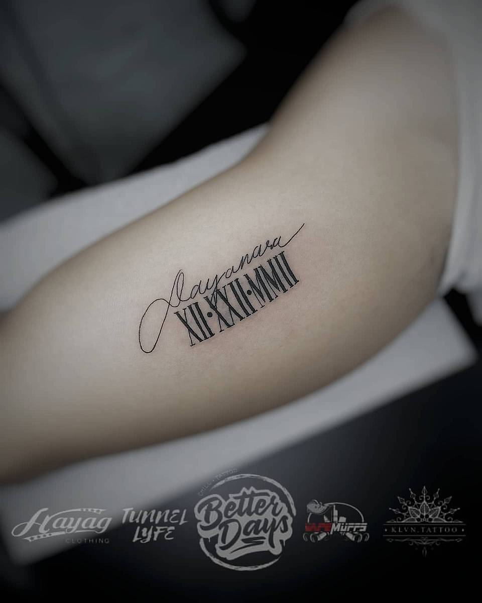 Cursive Name with Roman Date