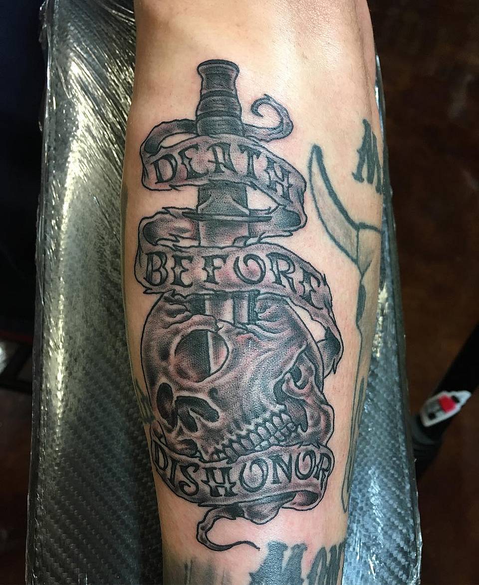 Death Before Dishonor Dagger & Skull Banner