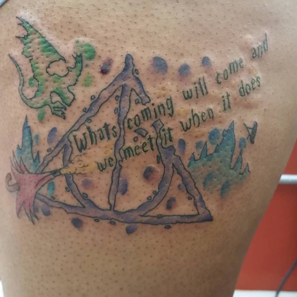 Deathly Hallows Watercolor with Hagrid Quote