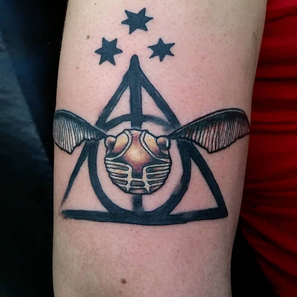 Deathly Hallows with Golden Snitch and Stars