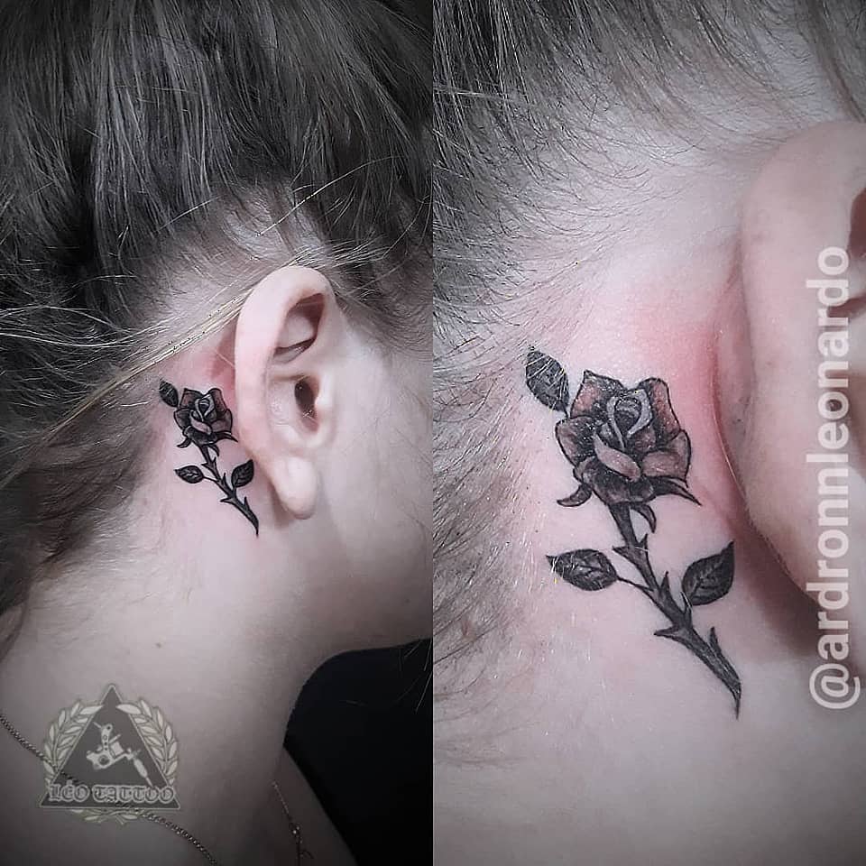 Delicate Black Rose — Behind Ear