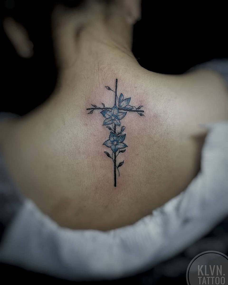 Delicate Blue Floral Cross