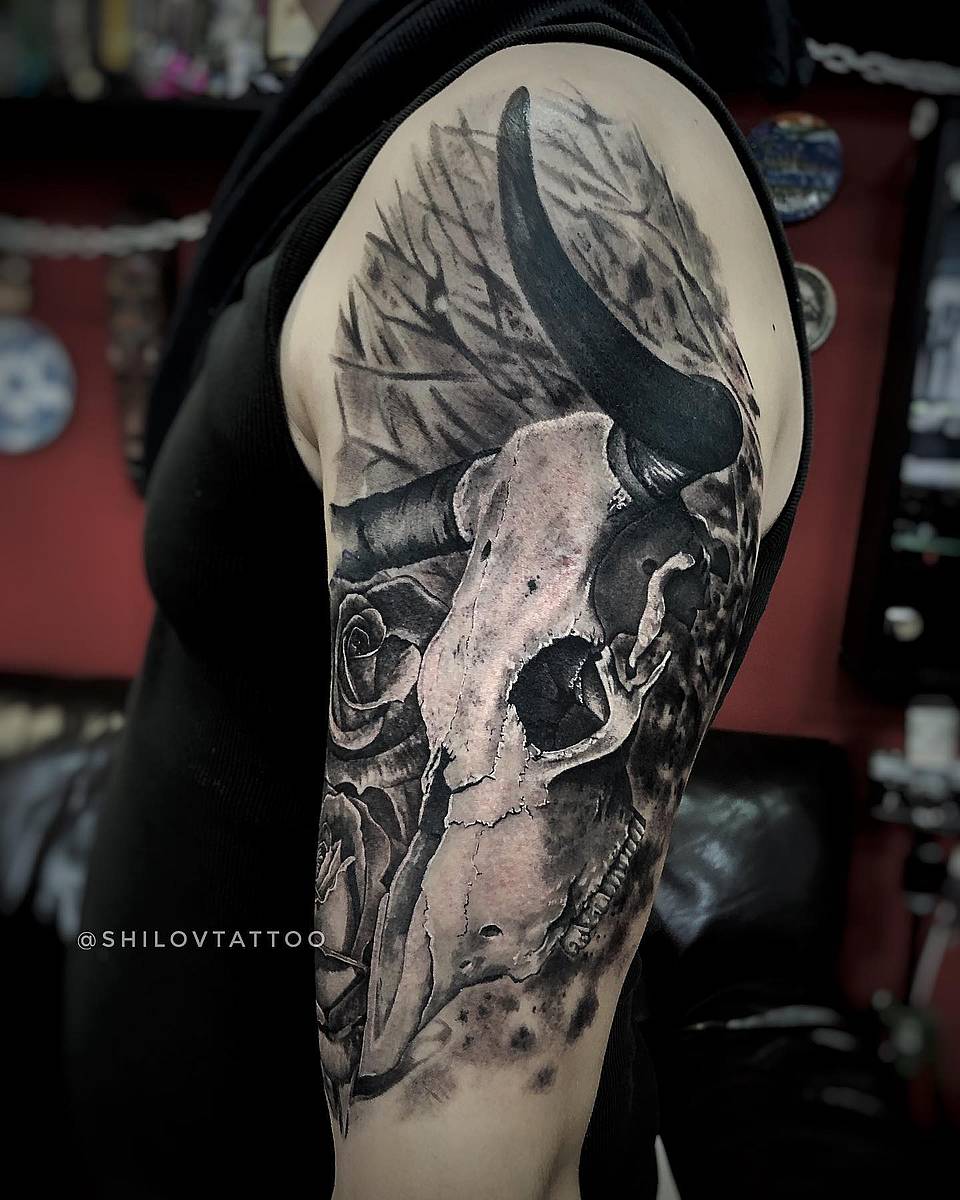 Desert Guardian: Bull Skull and Roses