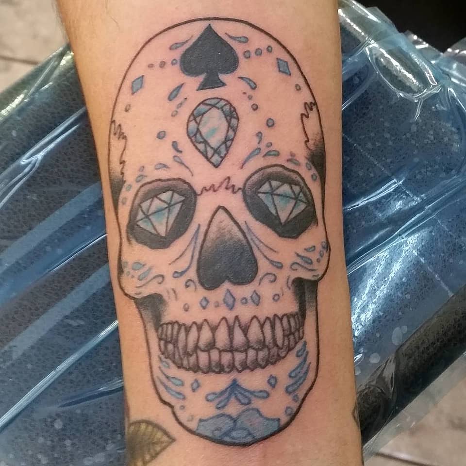 Diamond-Eyed Sugar Skull with Spades