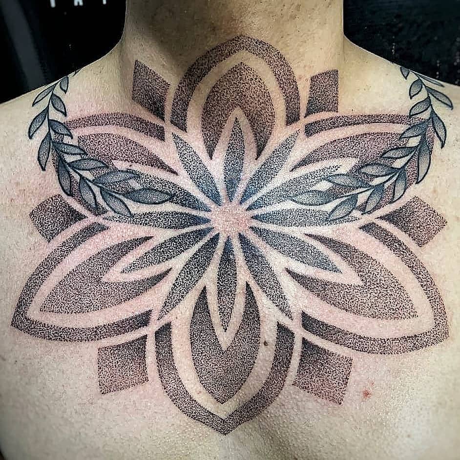 Dotwork Chest Mandala with Laurel