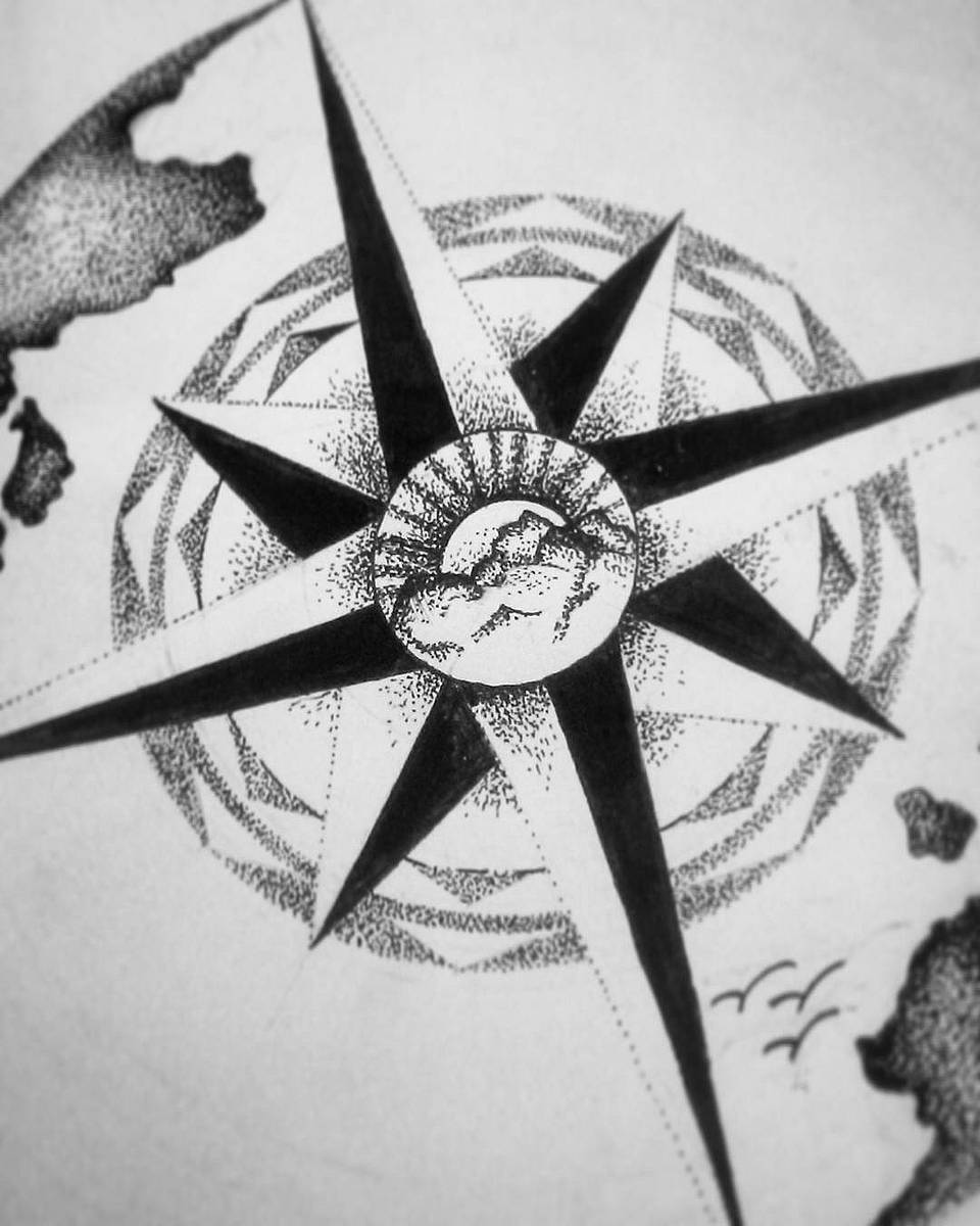 Dotwork Compass Rose
