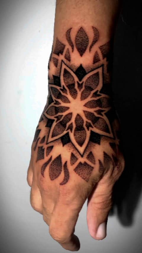 Dotwork Mandala Hand Tattoo
