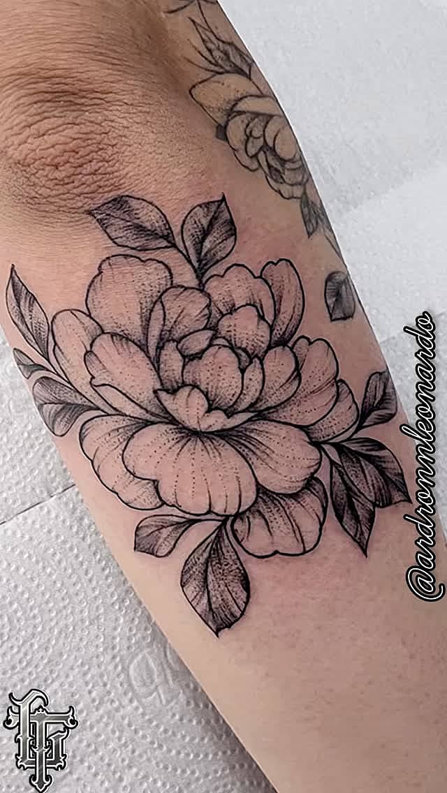 Dotwork Peony Cluster