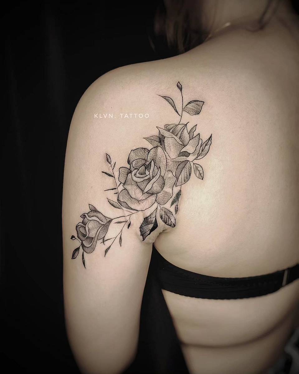 Dotwork Rose Cluster