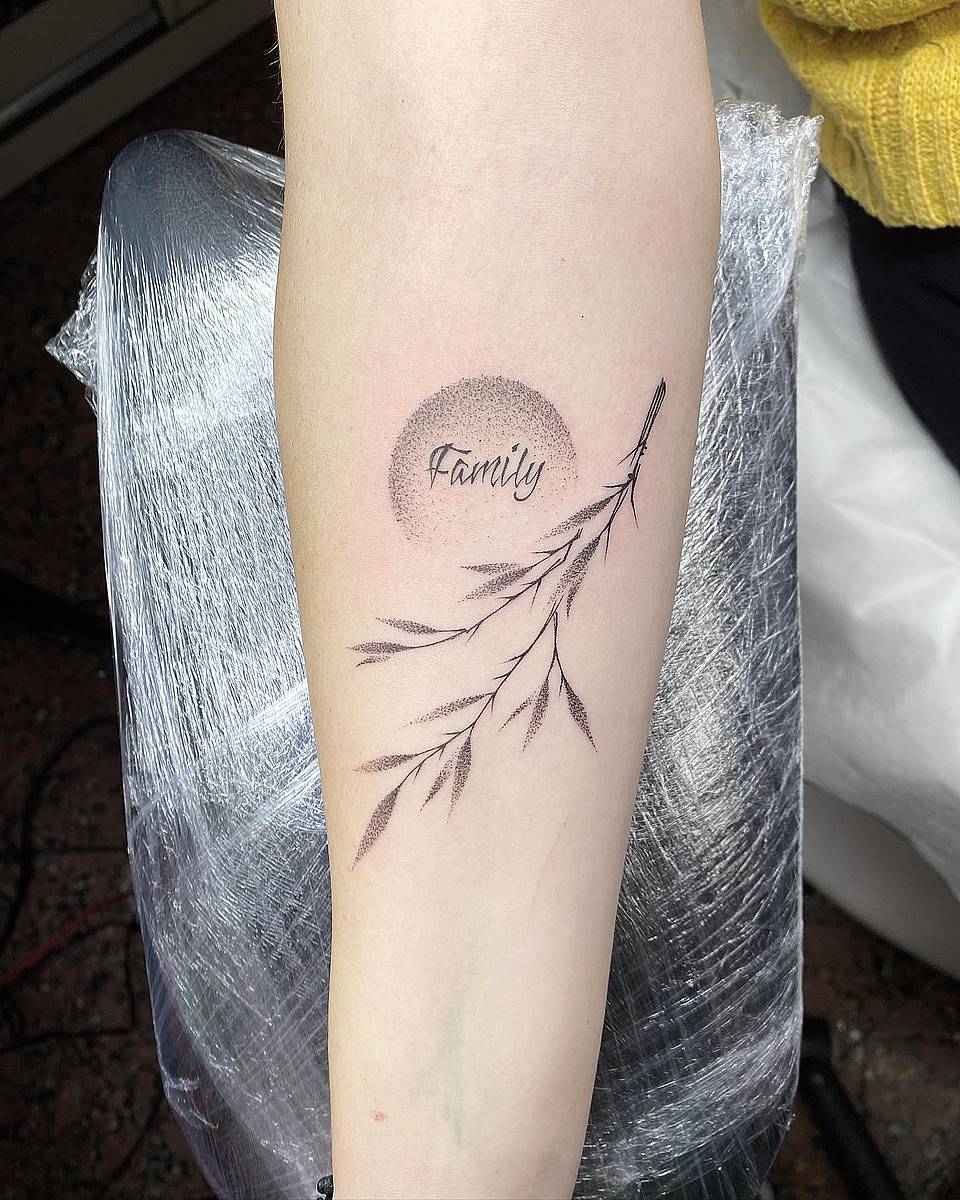 Dotwork Willow Branch with "Family"