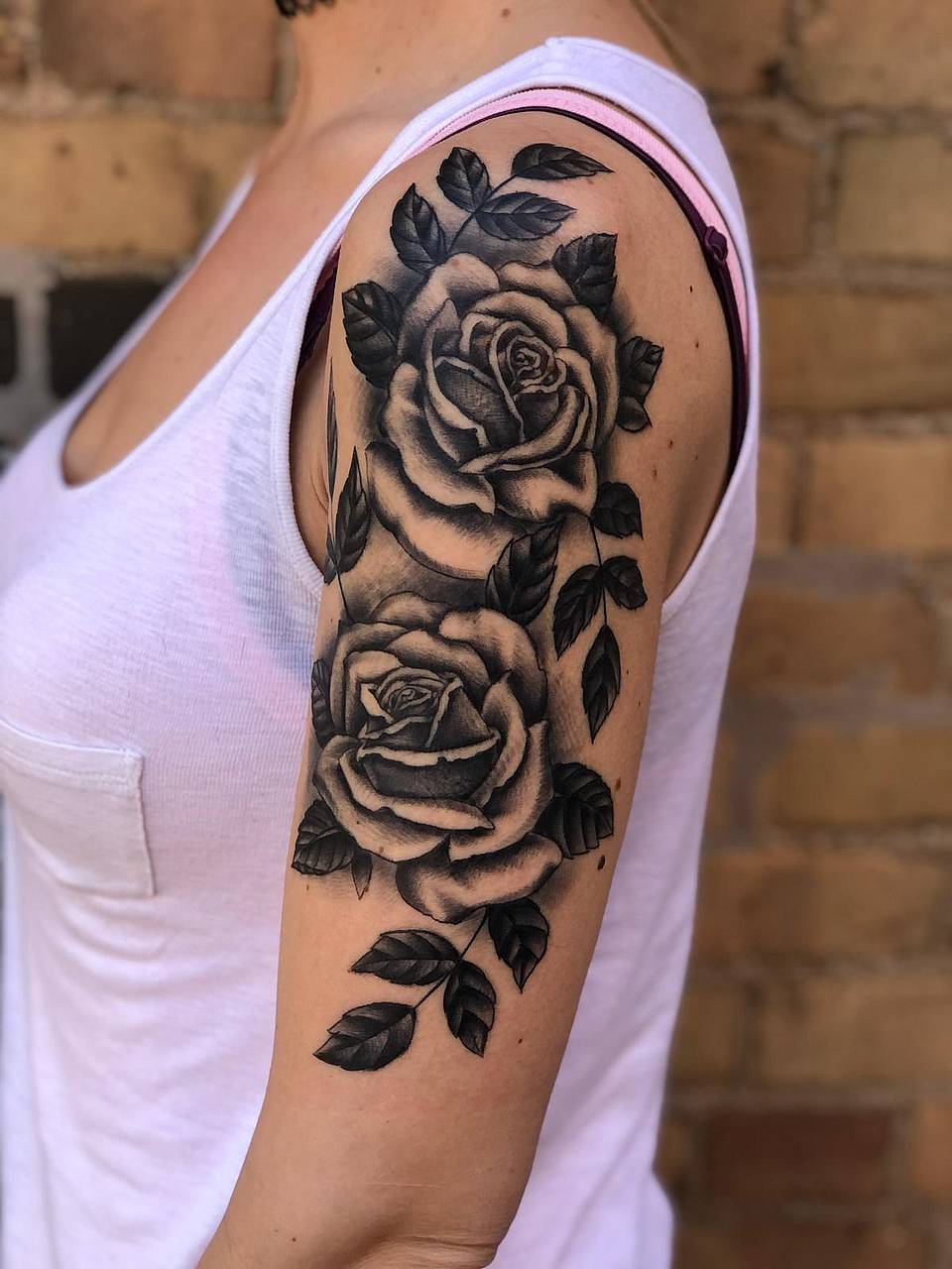 Double Rose Black-and-Grey Half Sleeve