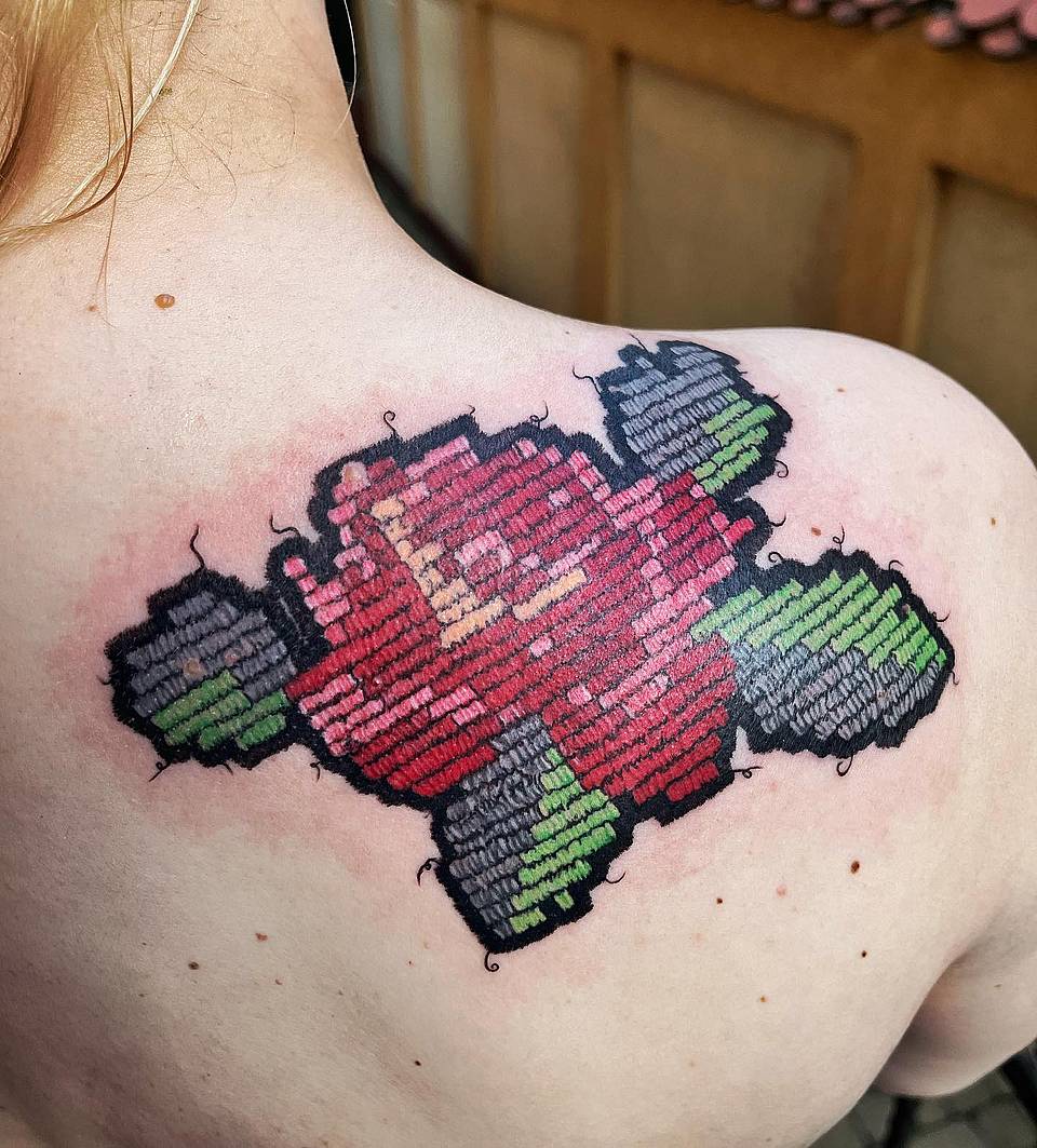 Embroidered Cross-Stitch Rose